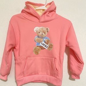 New Kids Girls Plush Warm Winter Hoodie lucky Bear Print Pullover Sweatshirt
